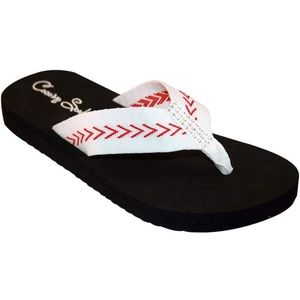 Baseball Mom Baseball Fabric Canvas Flip Flops with Rhinestone Accents